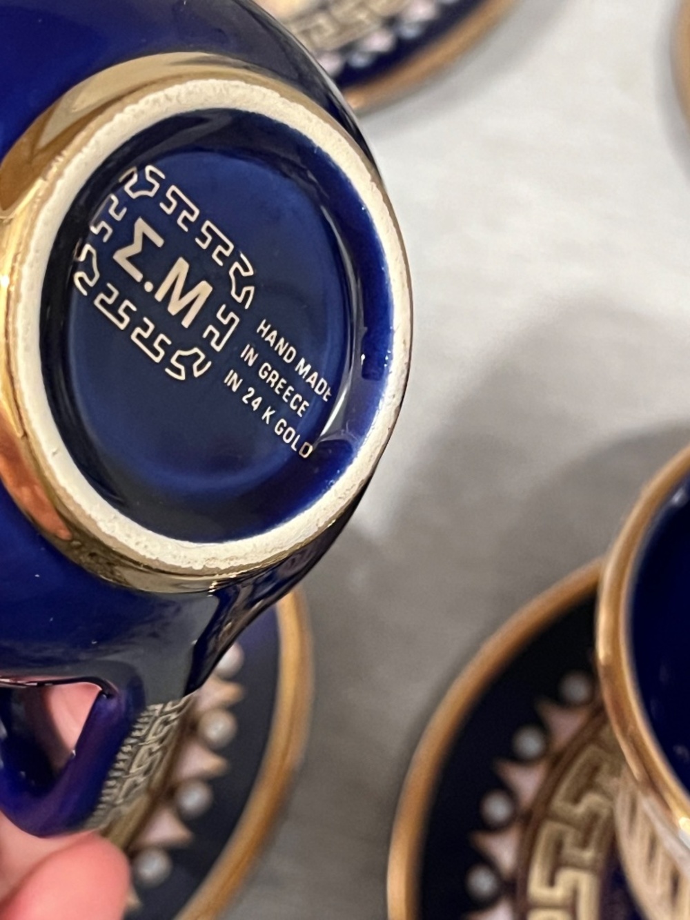 Greek Parthenon 24K Gold Cobalt Cup & Saucer Set 10 Pieces - Picture 9 of 15
